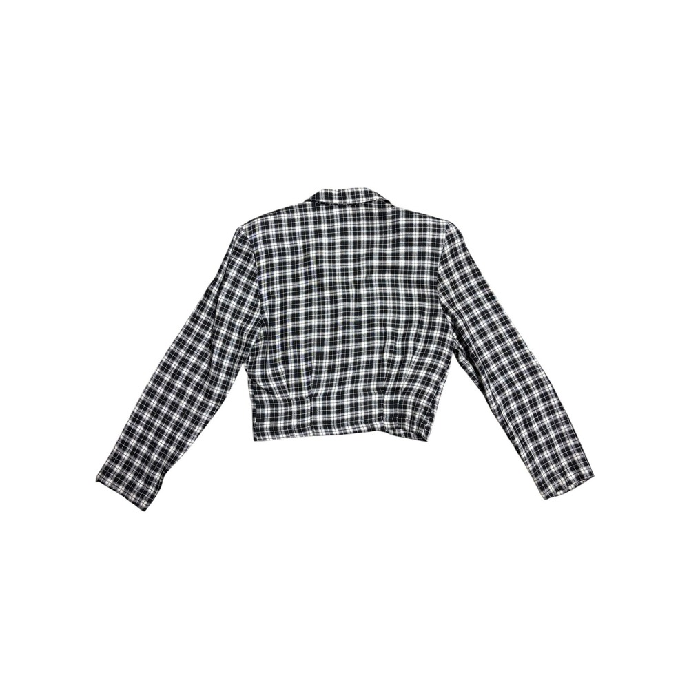 Wet Seal Vintage Cropped Blazer Black White Plaid 90s Academic Jacket Women S - Picture 2 of 6